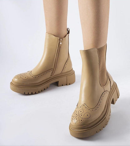 Castressa Stitched Ankle Boots With Elastic Panels Beige