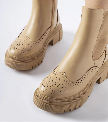 Castressa Stitched Ankle Boots With Elastic Panels Beige