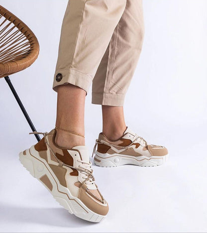 Thalvyn Crystal-Tied Brown Sneakers