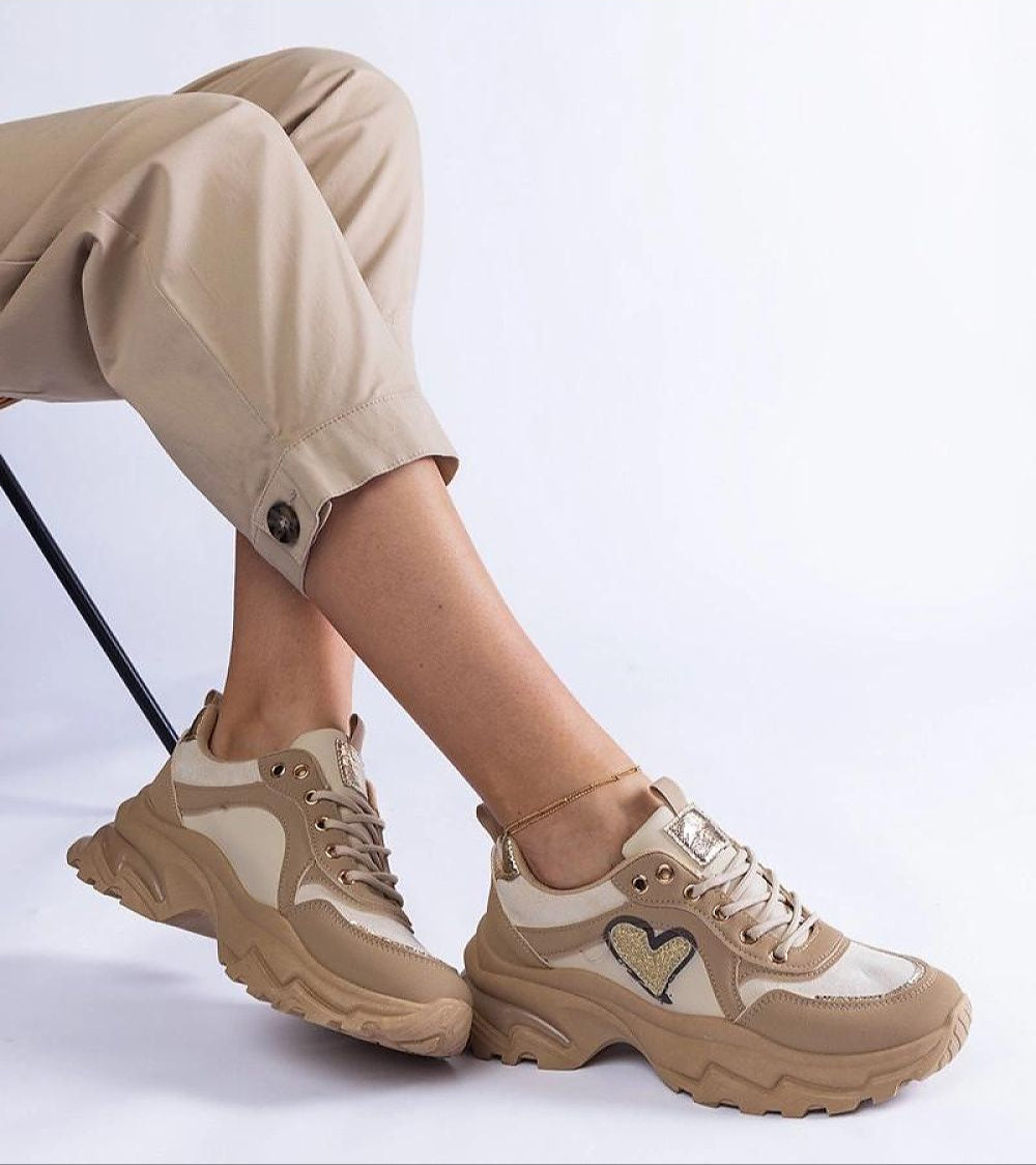 Orevia Heart Detailed Vegan Leather Brown Sneakers