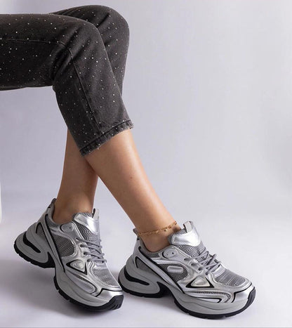 Elphira White Chunky Sole Sneakers