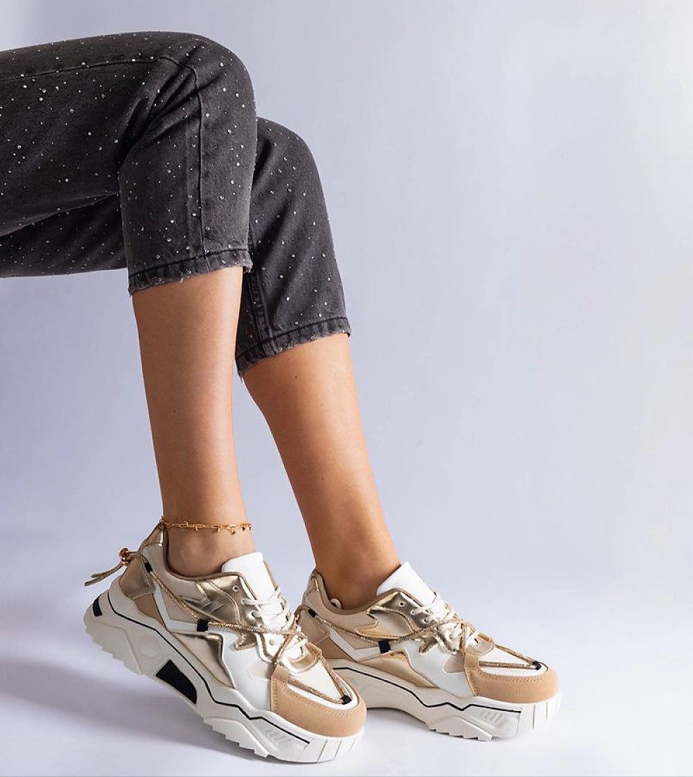 Thalvyn Crystal-Tied Brown Sneakers