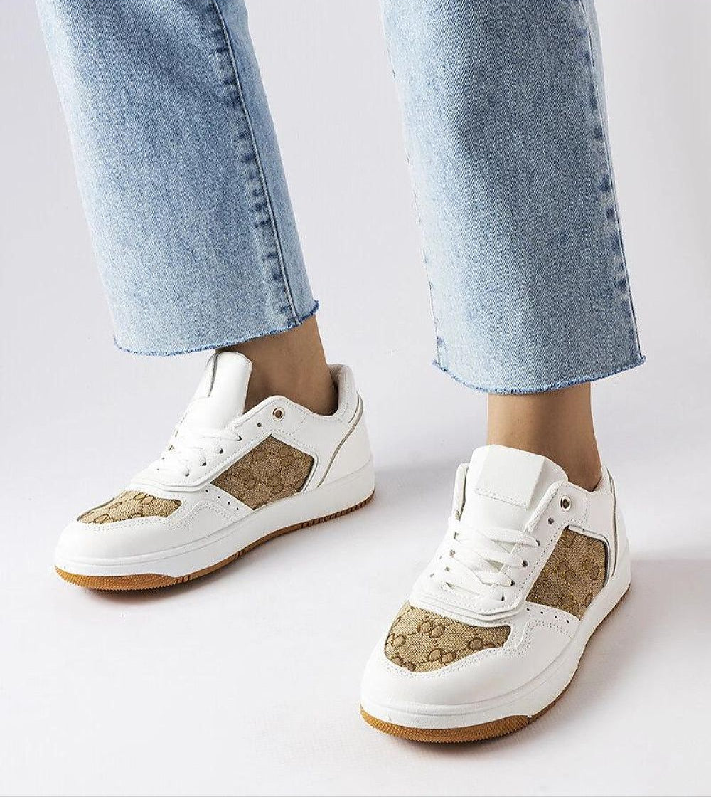 Melienne Monogram Lace Up Sneakers Vegan Leather White