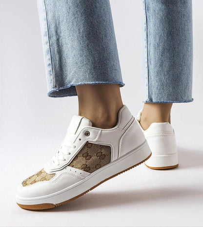 Melienne Monogram Lace Up Sneakers Vegan Leather White