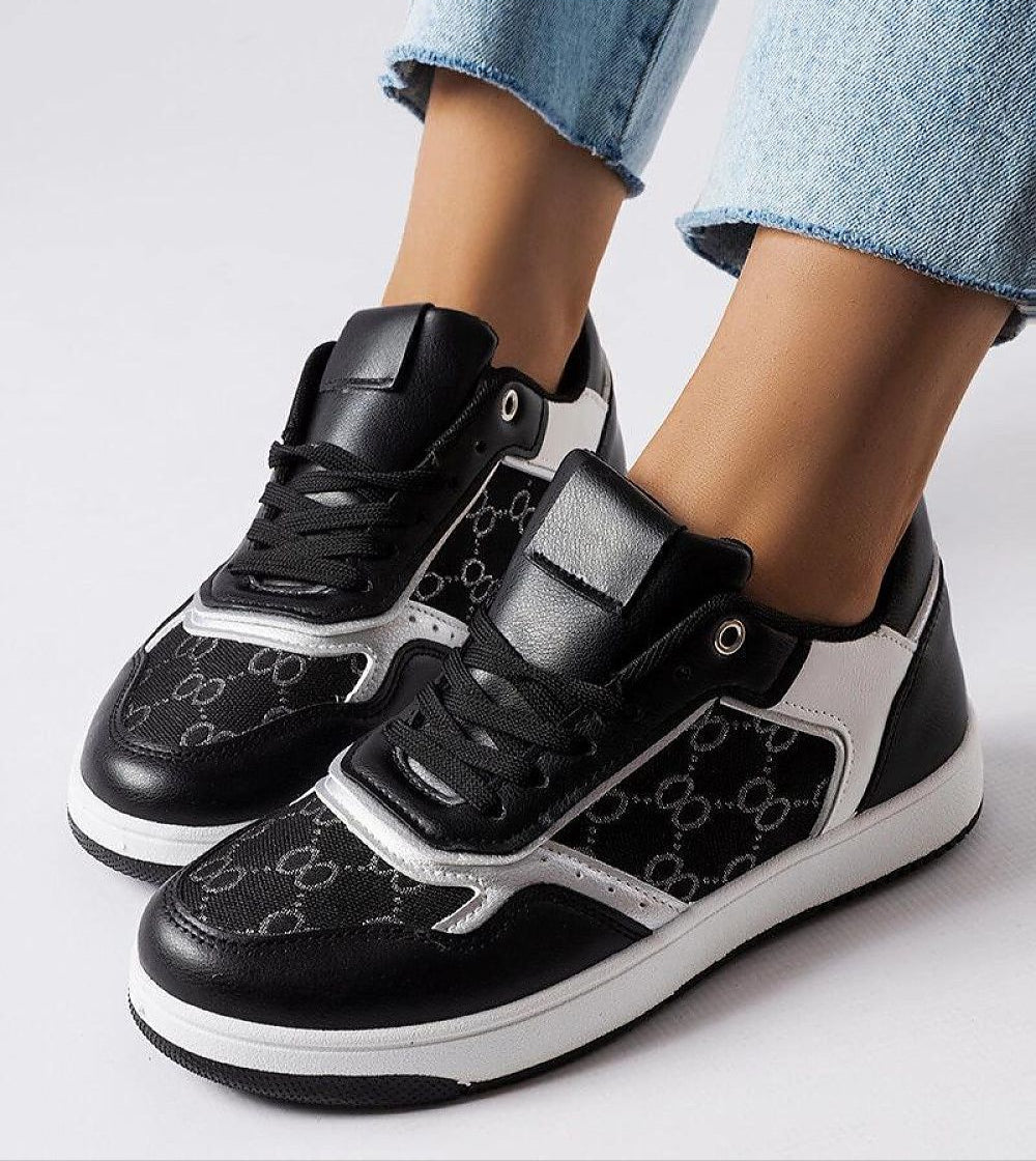 Melienne Monogram Lace Up Sneakers Vegan Leather White