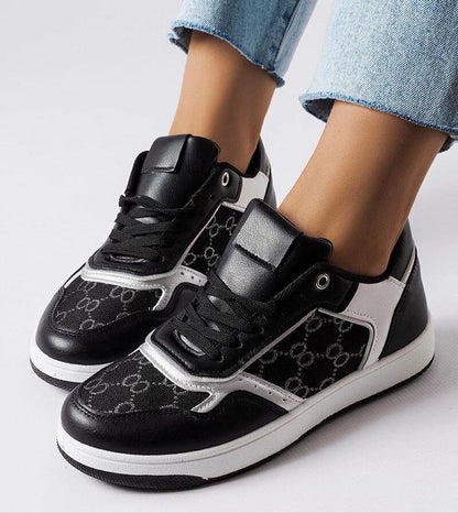Melienne Monogram Lace Up Sneakers Vegan Leather White