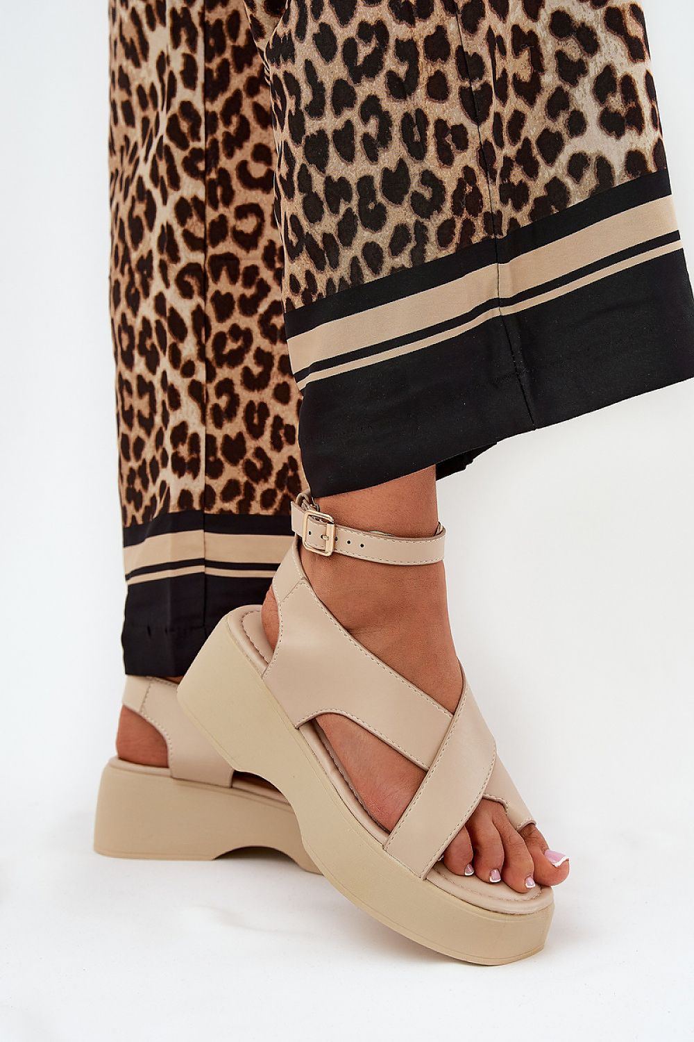 Lirianne Platform Buckle Sandals Open Toe Vegan Leather