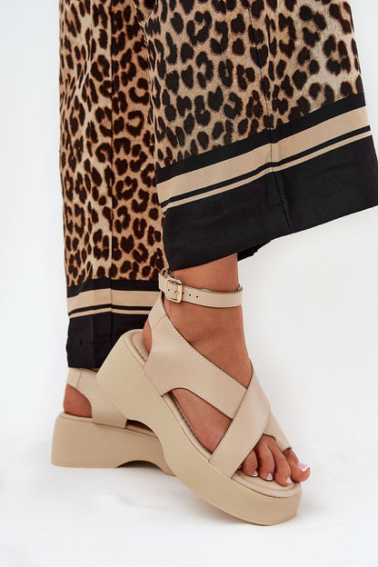 Lirianne Platform Buckle Sandals Open Toe Vegan Leather