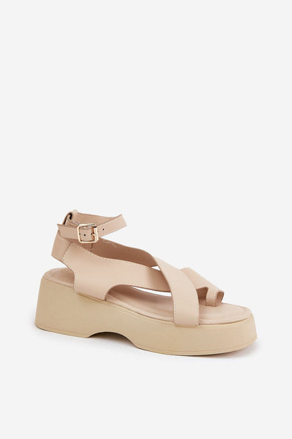 Lirianne Platform Buckle Sandals Open Toe Vegan Leather