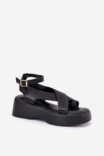 Lirianne Platform Buckle Sandals Open Toe Vegan Leather
