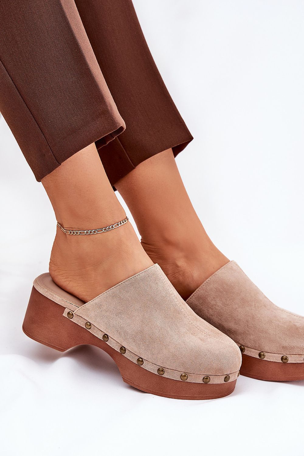 Corveda Studded Suede Wedge Clogs