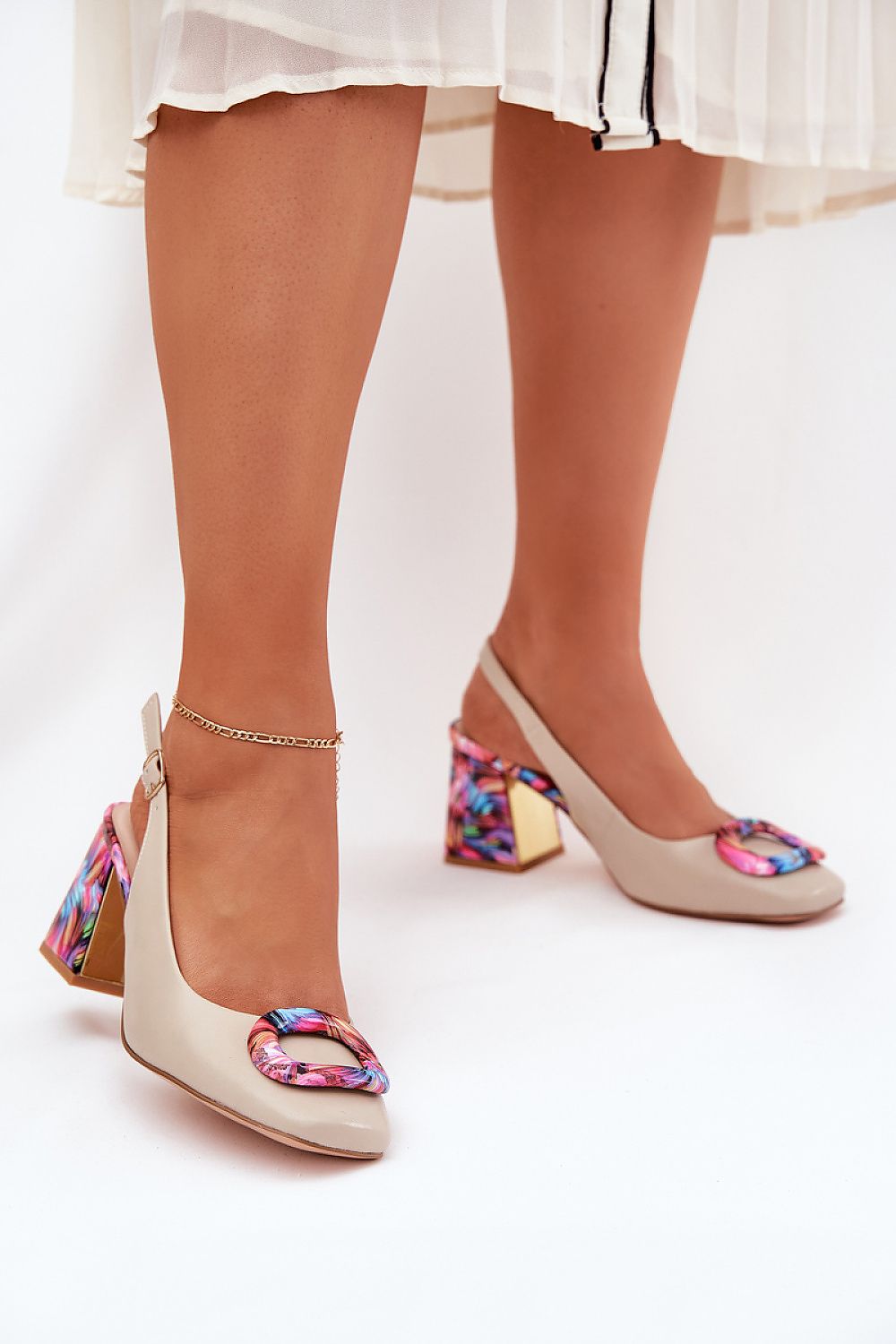 Mariselle Patterned Heel Leather Sandals