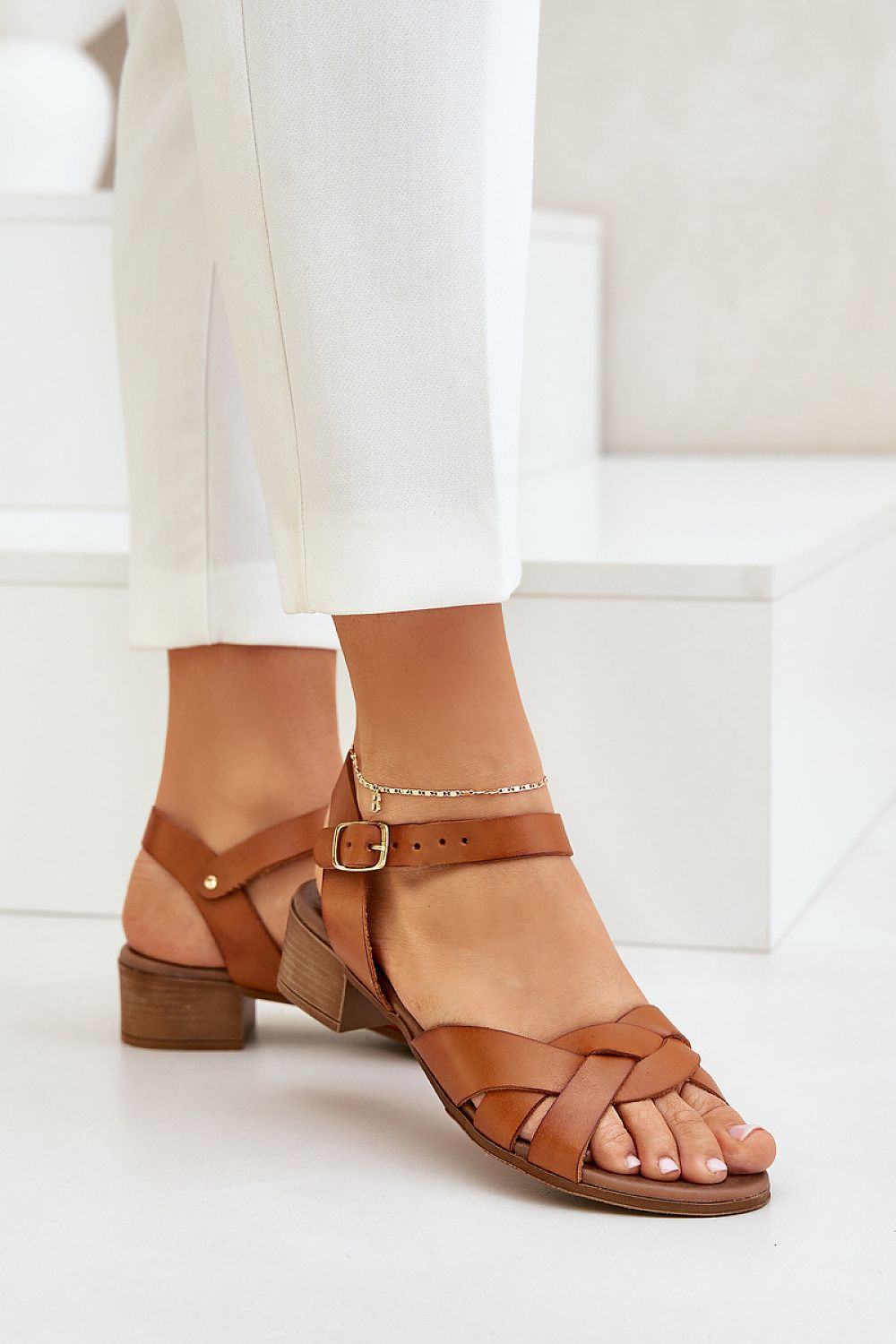 Valerinne Cross-Strap Leather Sandals