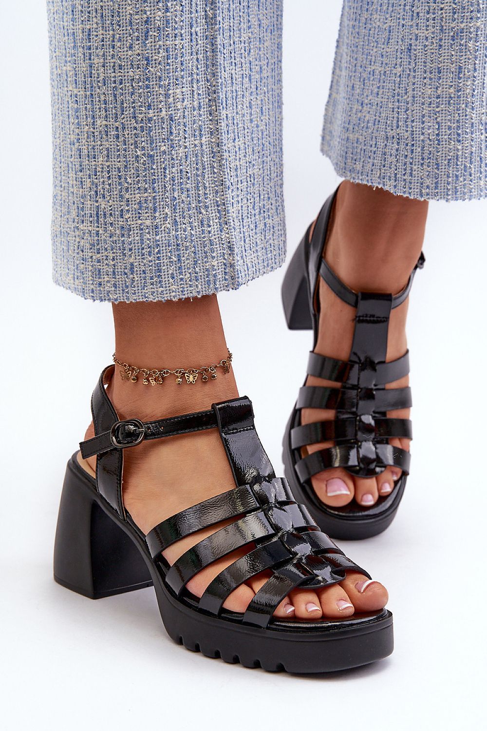 Selvarine Gloss Leather Platform Sandals