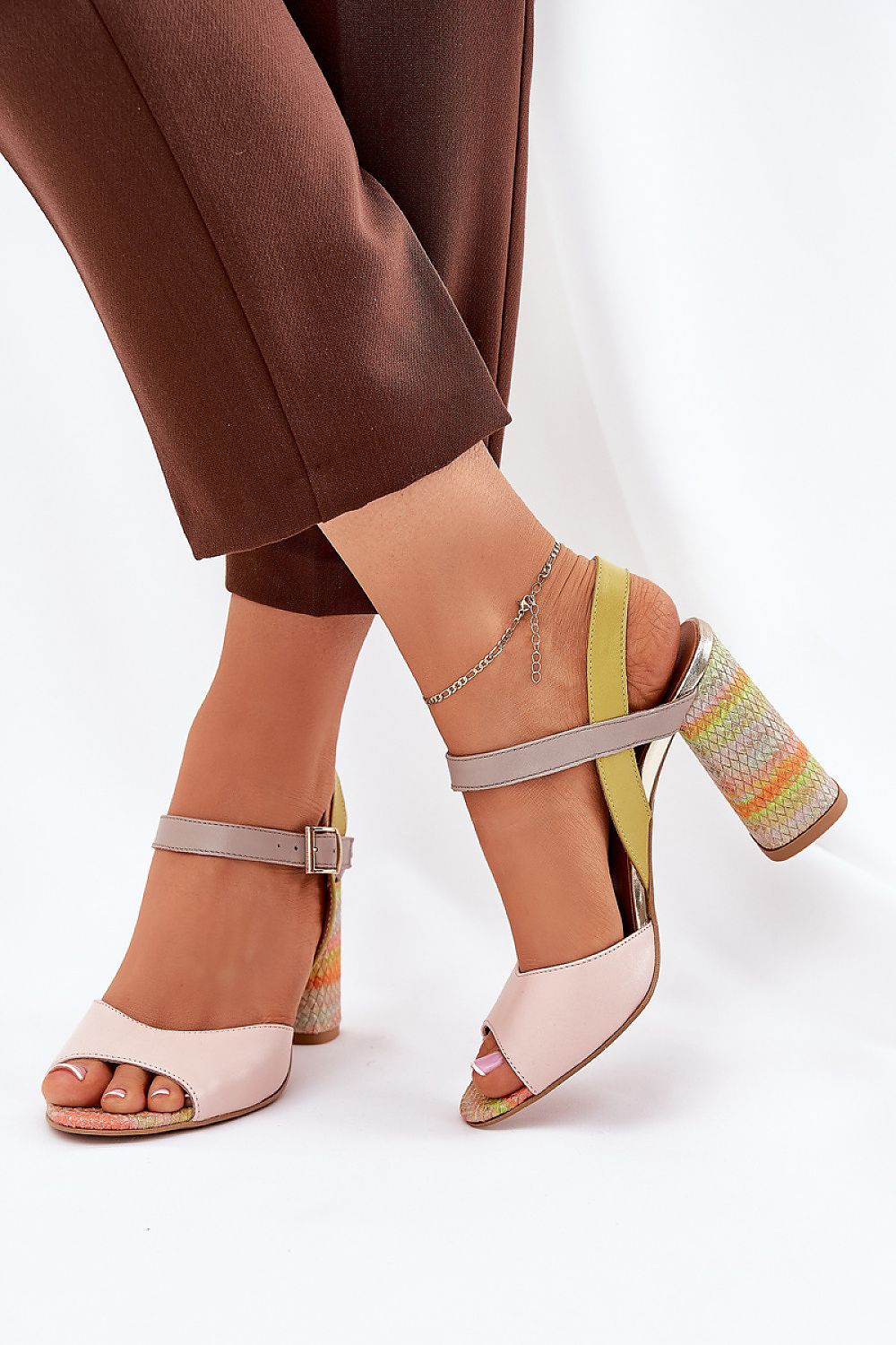 Loravine Block Heel Leather Sandals