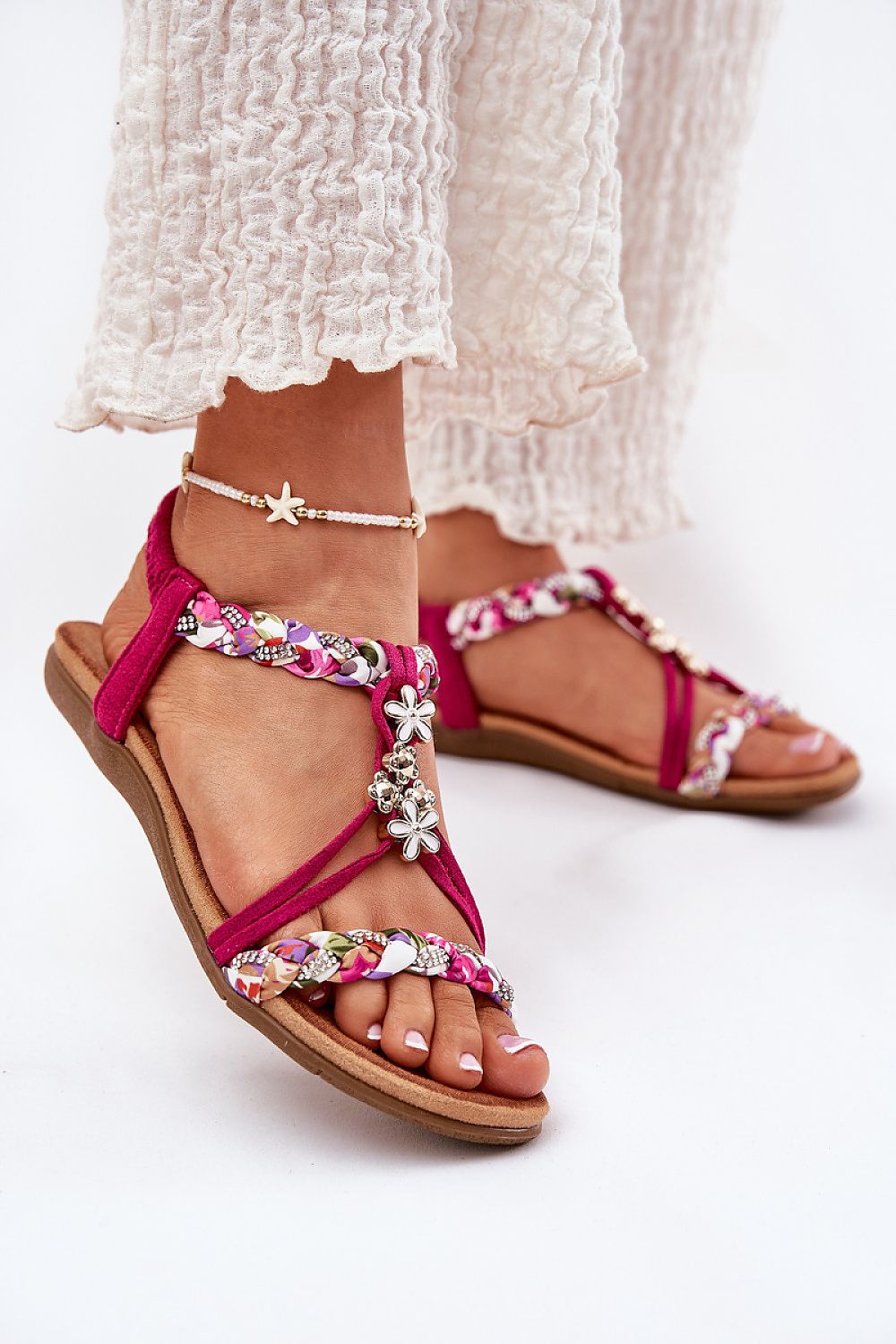 Elverina Braided Zircon Flat Sandals