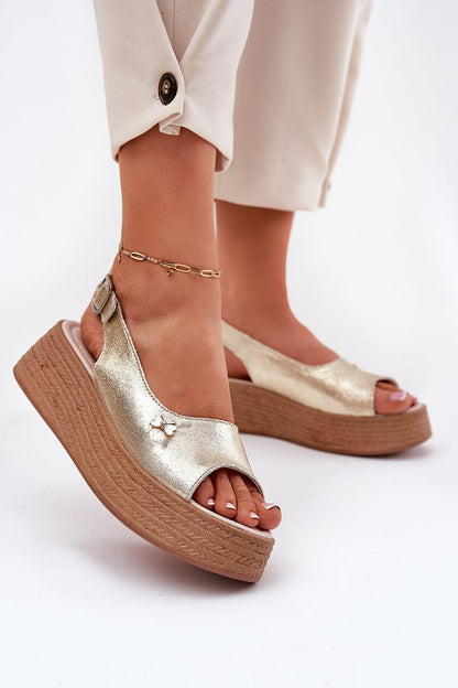 Seravinne Woven Wedge Leather Sandals
