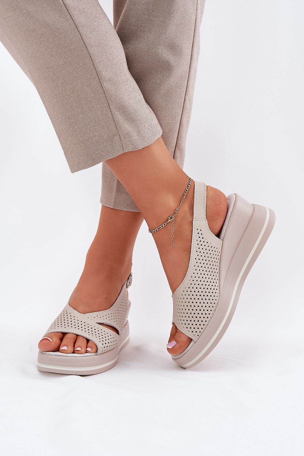 Elvea Leather Wedge Sandals