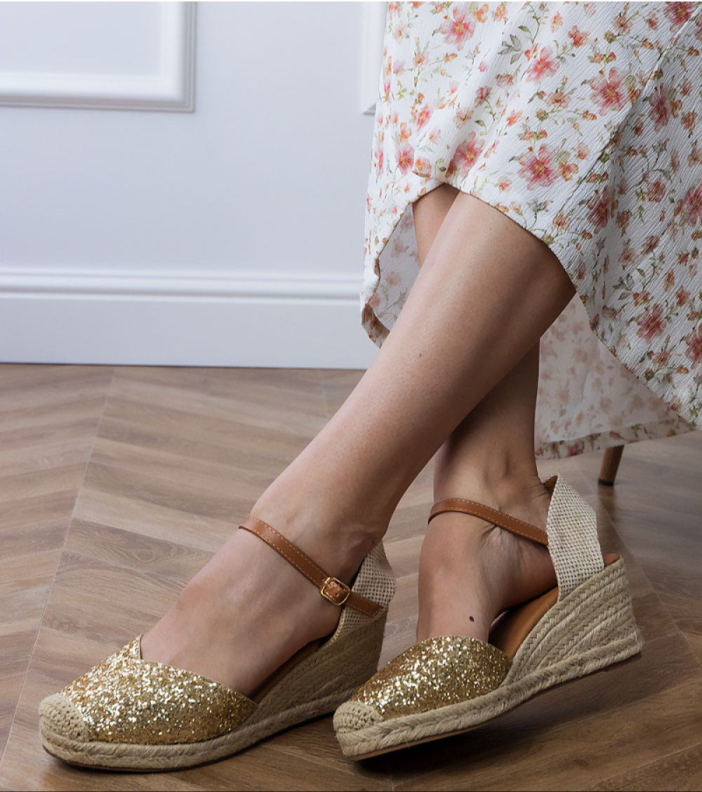 Brivelle Glitter Espadrille Wedge Sandals