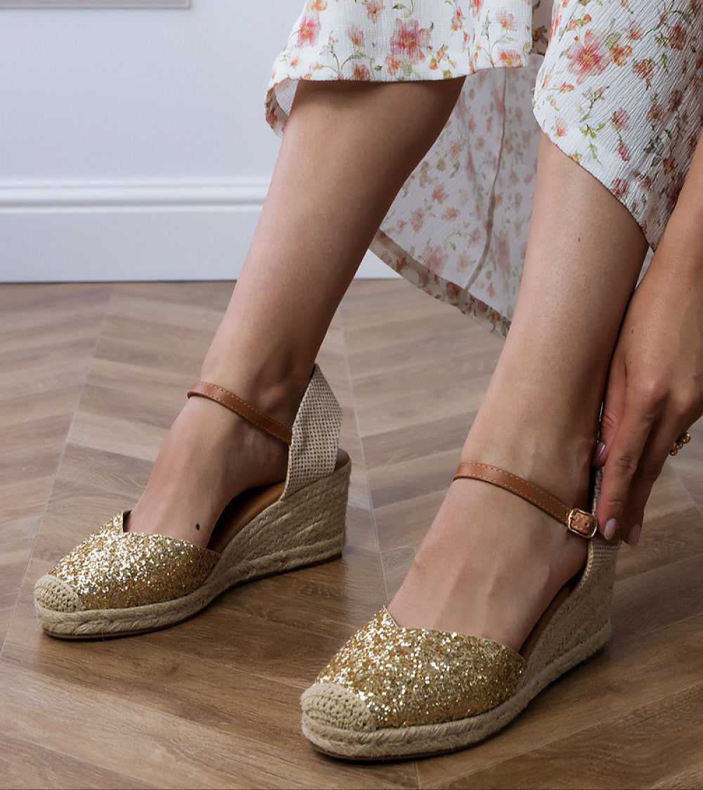 Brivelle Glitter Espadrille Wedge Sandals