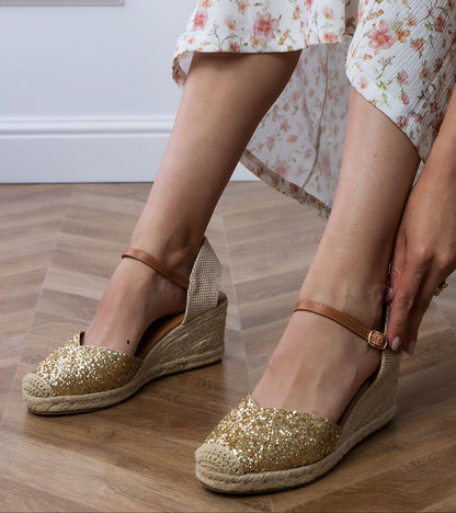 Brivelle Glitter Espadrille Wedge Sandals