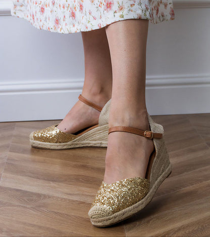Brivelle Glitter Espadrille Wedge Sandals