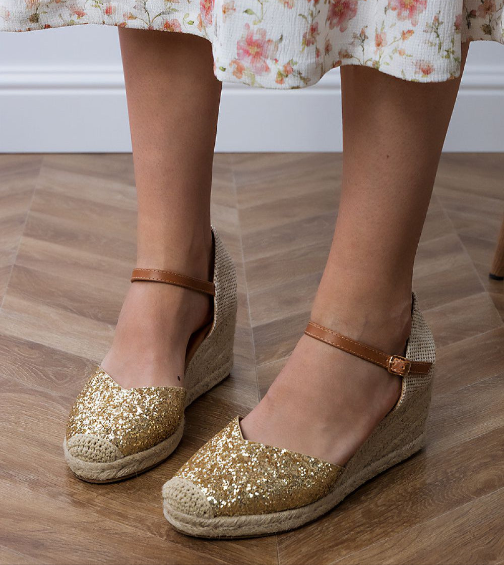 Brivelle Glitter Espadrille Wedge Sandals