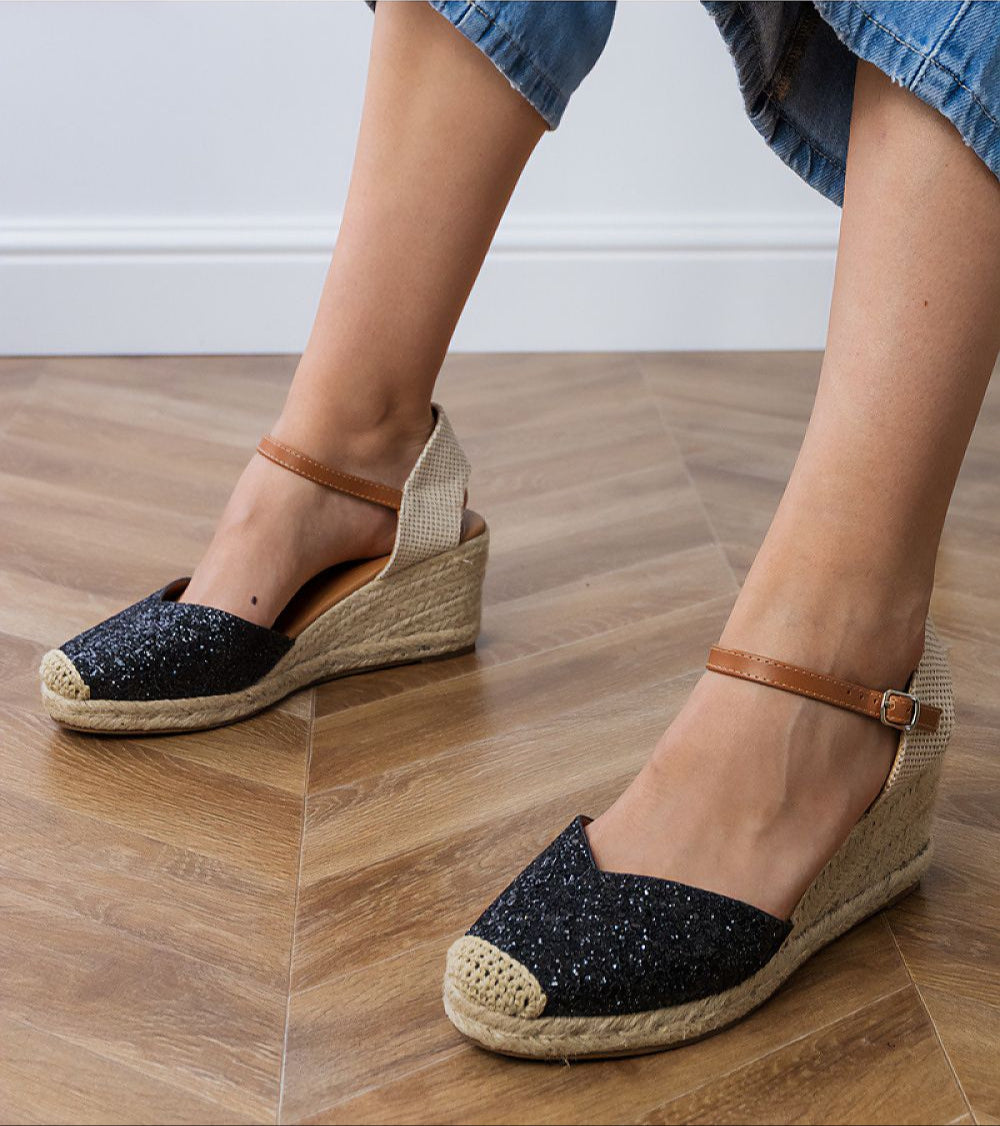 Brivelle Glitter Espadrille Wedge Sandals