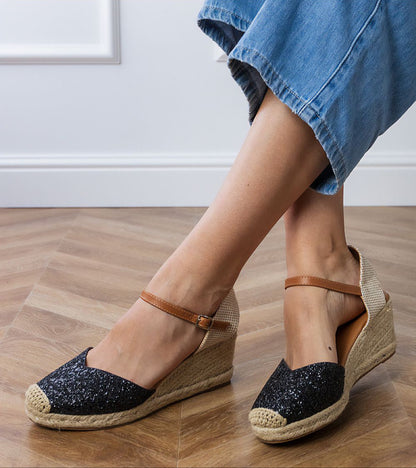 Brivelle Glitter Espadrille Wedge Sandals