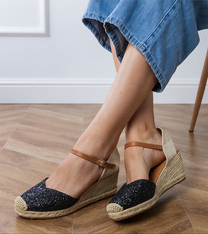 Brivelle Glitter Espadrille Wedge Sandals