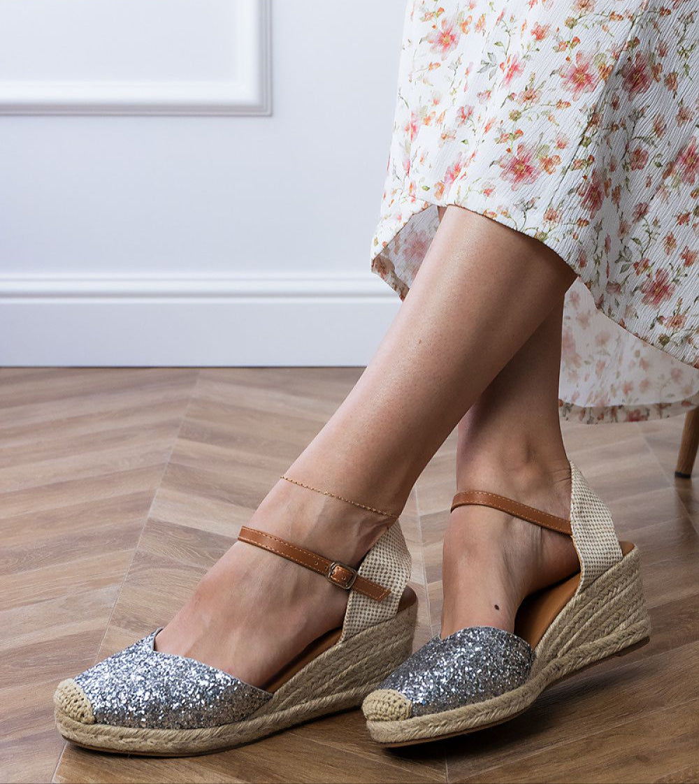 Brivelle Glitter Espadrille Wedge Sandals