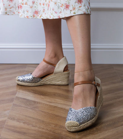 Brivelle Glitter Espadrille Wedge Sandals
