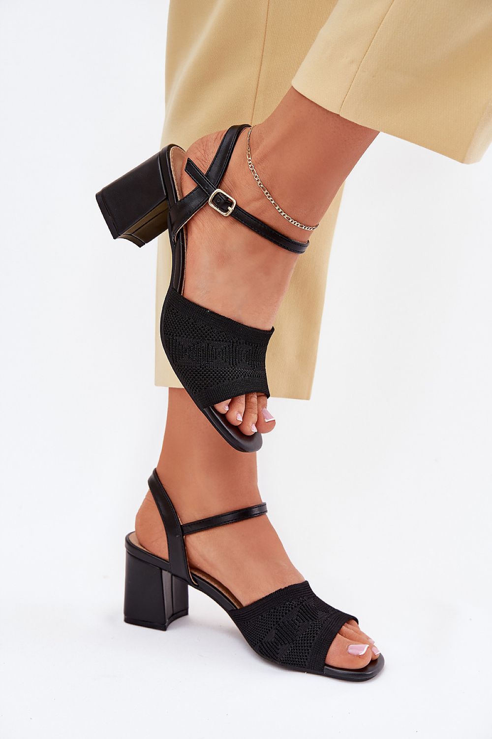 Lureciane Mixed-Media Column Heel Sandals