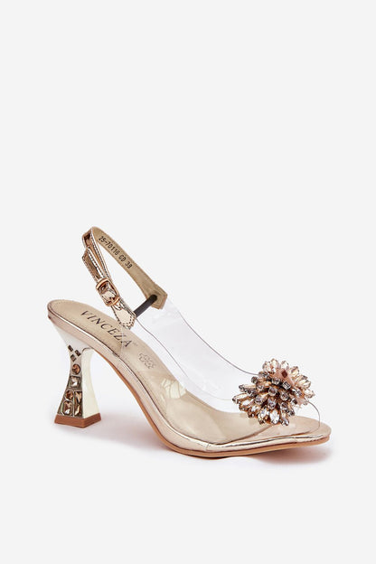 Vinceza Sheer Crystal Heel Sandals Women's Leather Clear