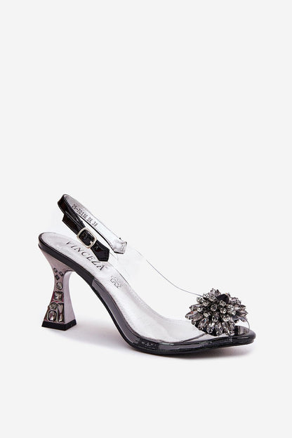 Vinceza Sheer Crystal Heel Sandals Women's Leather Clear