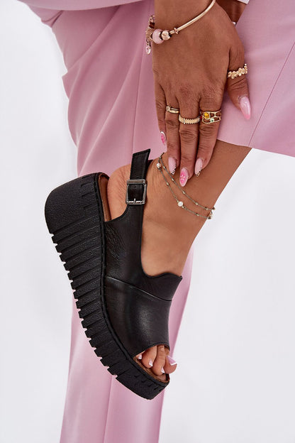 Virellora Grooved Wedge Leather Sandals