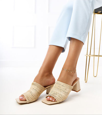 Larvienne Woven Heel Sandals Vegan Leather Premium