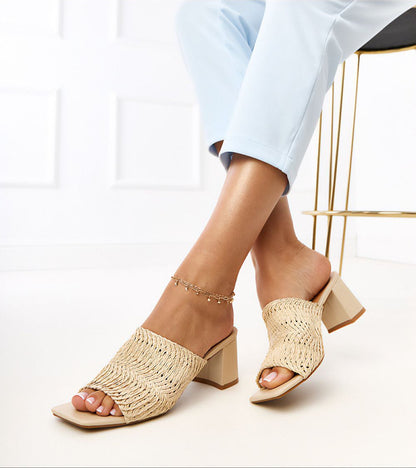 Larvienne Woven Heel Sandals Vegan Leather Premium