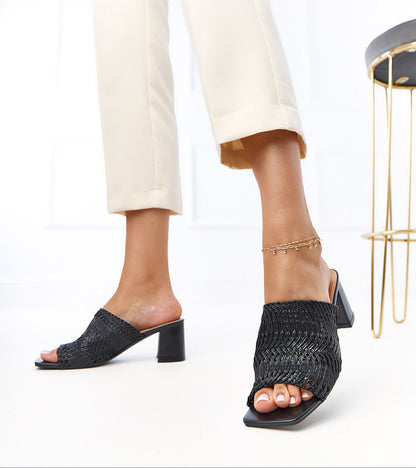 Larvienne Woven Heel Sandals Vegan Leather Premium