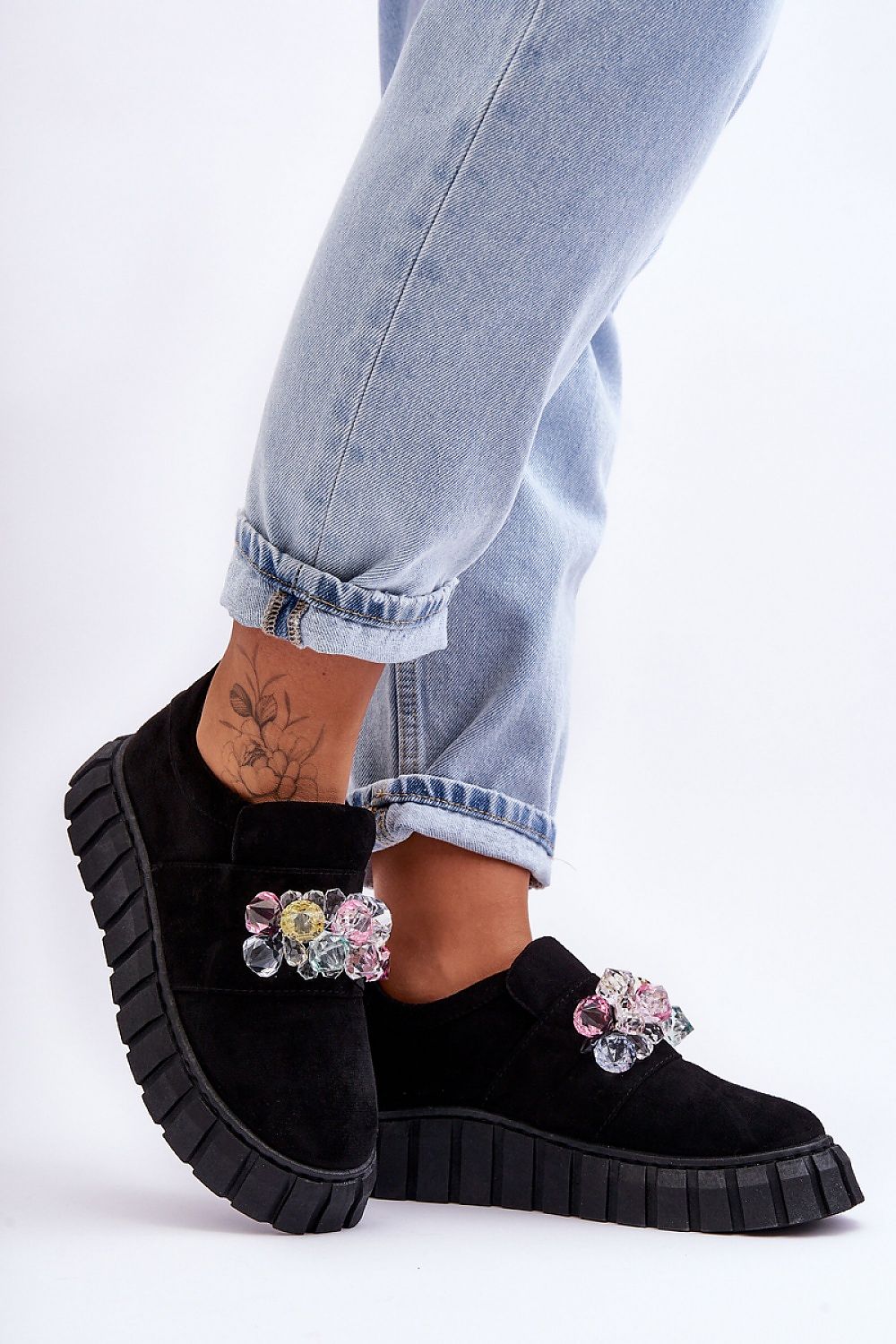 Verelune Crystal Platform Slip Ons Vegan Suede Comfort