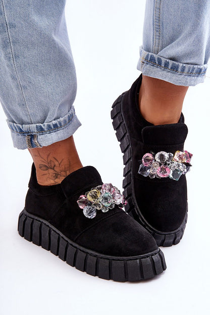 Verelune Crystal Platform Slip Ons Vegan Suede Comfort