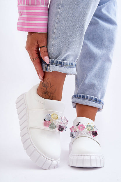 Verelune Crystal Platform Slip Ons Vegan Suede Comfort