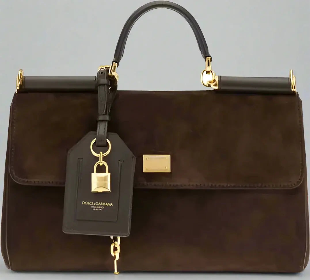 DOLCE & GABANA brown suede My Sicily Handbag