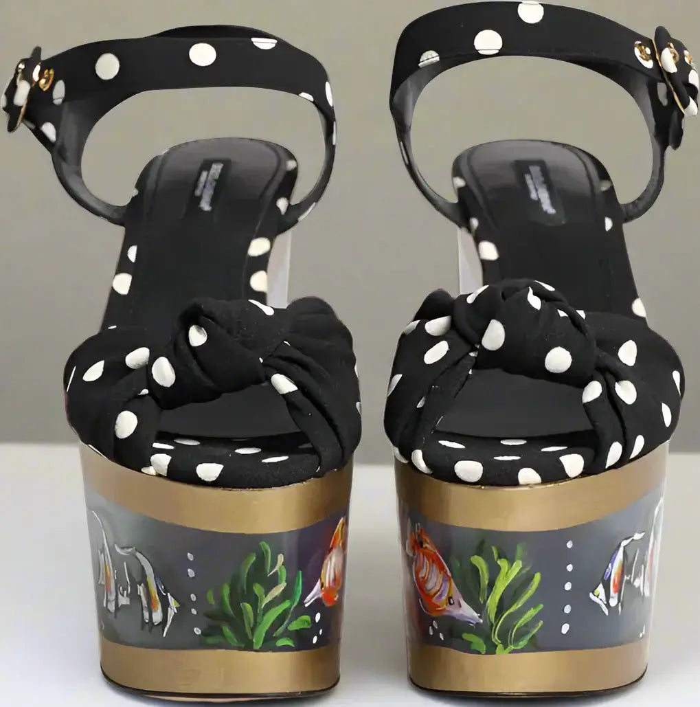 Dolce & Gabbana Multicolor Fish Polka Dot Wedge Sandals – Luxury Designer Shoes | STORE 7994