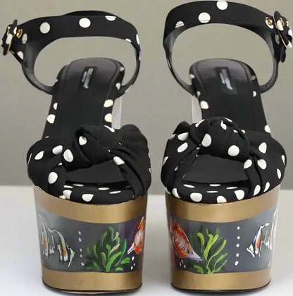 Dolce & Gabbana Multicolor Fish Polka Dot Wedge Sandals – Luxury Designer Shoes | STORE 7994