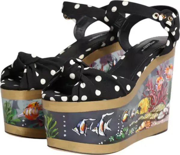 Dolce & Gabbana Multicolor Fish Polka Dot Wedge Sandals – Luxury Designer Shoes | STORE 7994