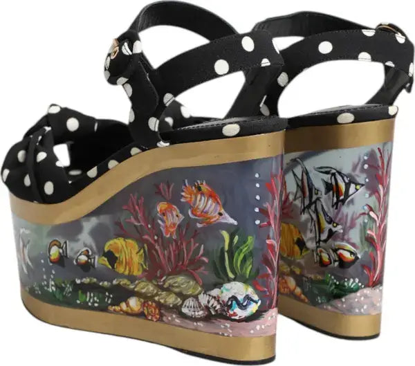 Dolce & Gabbana Multicolor Fish Polka Dot Wedge Sandals – Luxury Designer Shoes | STORE 7994