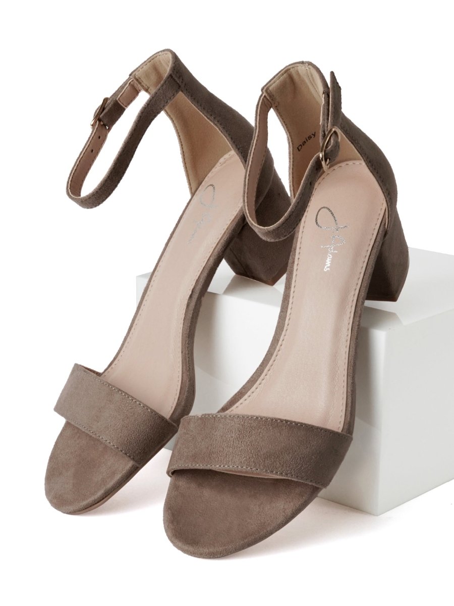 Daisy | Taupe Suede Heels by J.Adams – Don't Panic Shoes