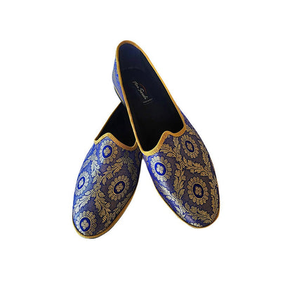 Deva 1 Ballet Flat Womens Silk Jacquard Royal Blue Oro Slip On by Mar Soreli – Don't Panic Shoes