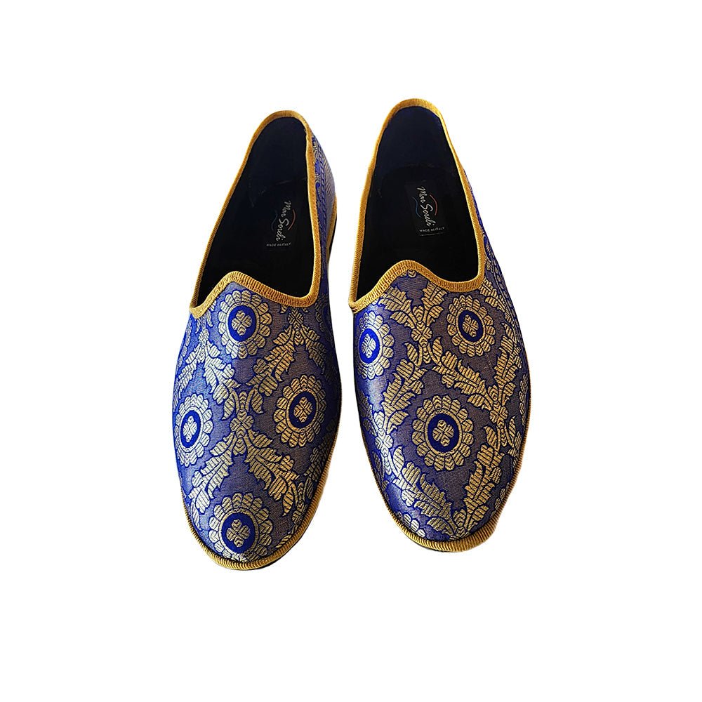 Deva 1 Ballet Flat Womens Silk Jacquard Royal Blue Oro Slip On by Mar Soreli – Don't Panic Shoes